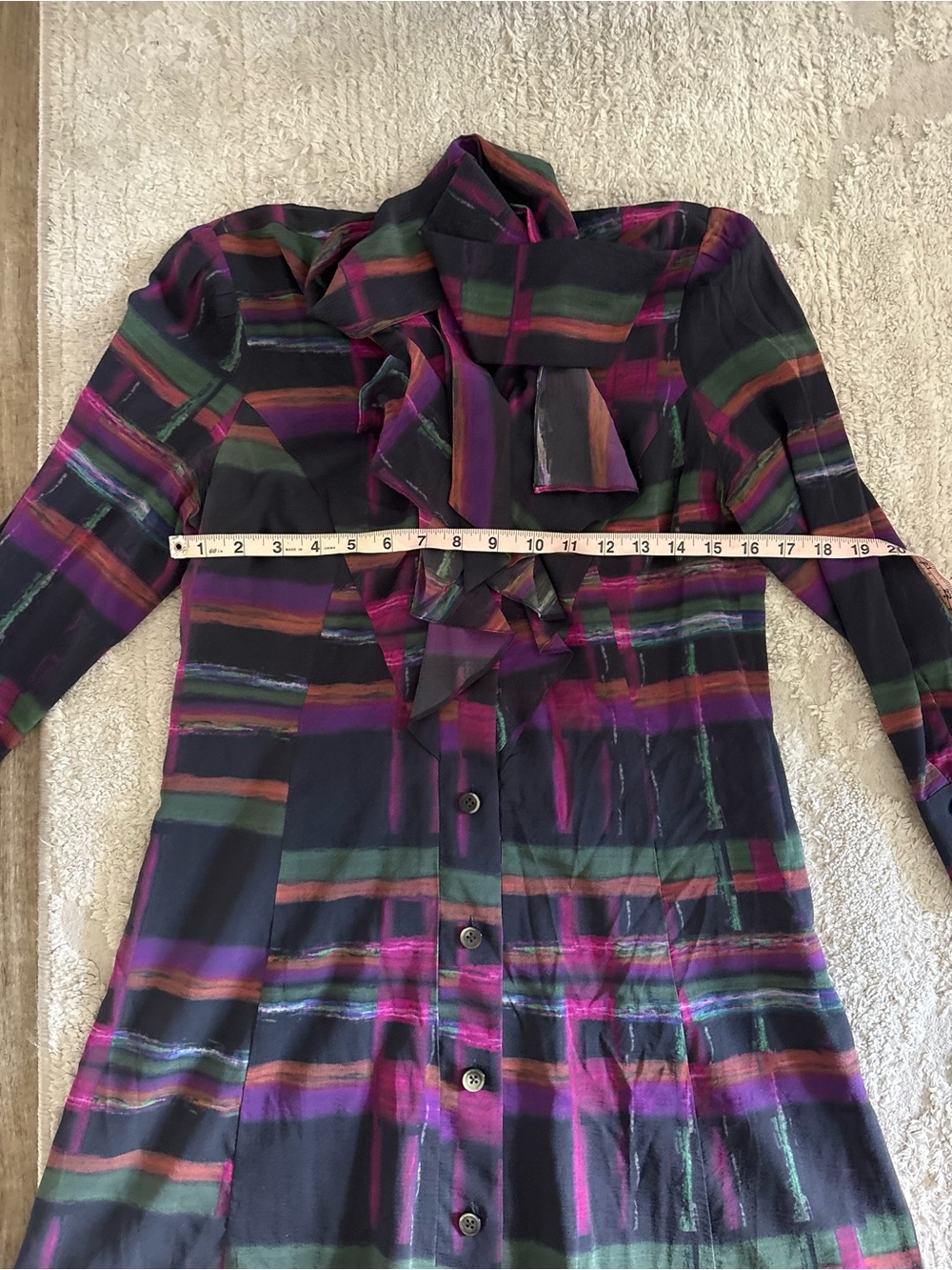 VTG Shin Choi Abstract Multi-Color Silk Ruffle Shirt Dress - Size M - Picture 5 of 6